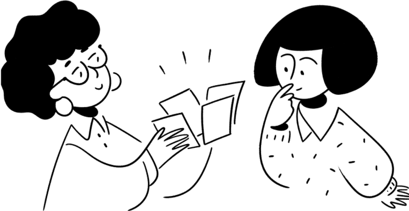 Illustration d’un consultant travaillant avec un membre de l’équipe d’une organisation à but non lucratif.