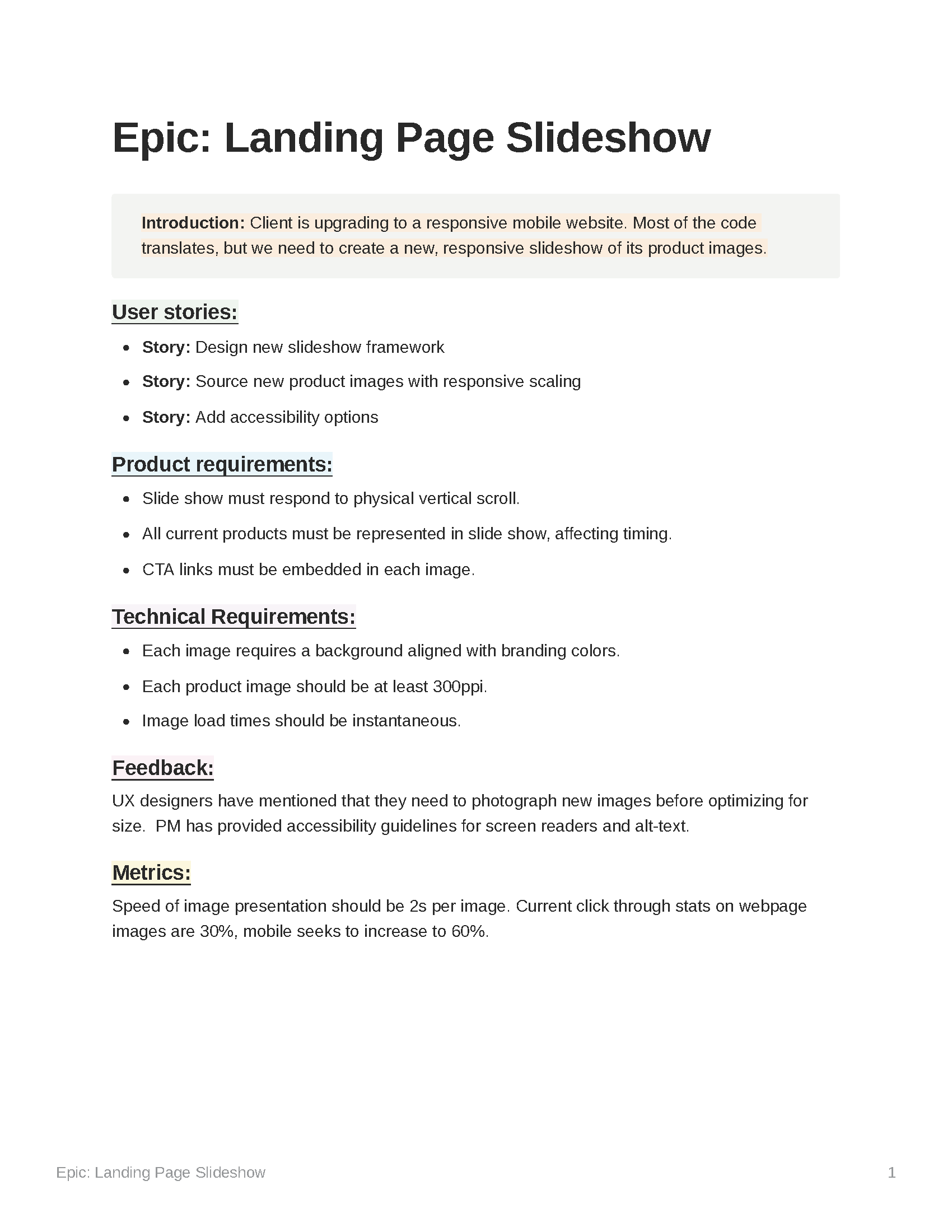 Epic landing page slideshow