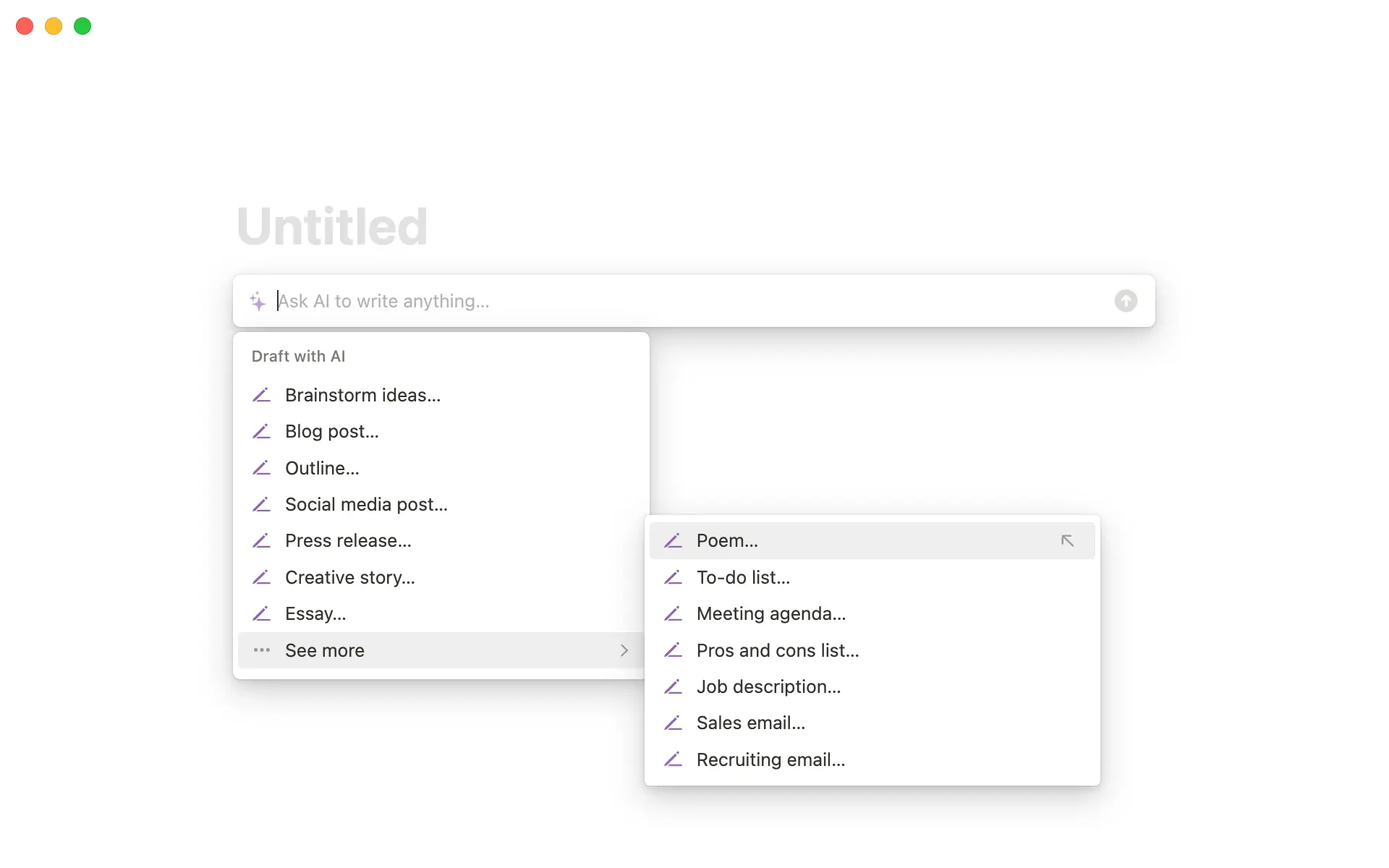 Notion AI can help you draft anything, from a meeting agenda to a pros and cons list.