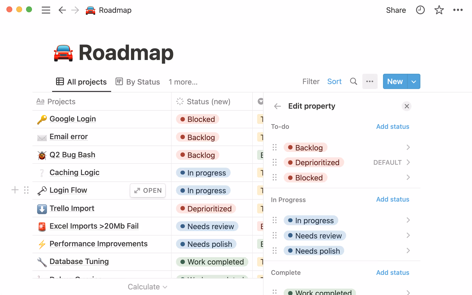 A Notion roadmap with live status updates that shows how teams adjust priorities, update tasks, and see changes immediately.
