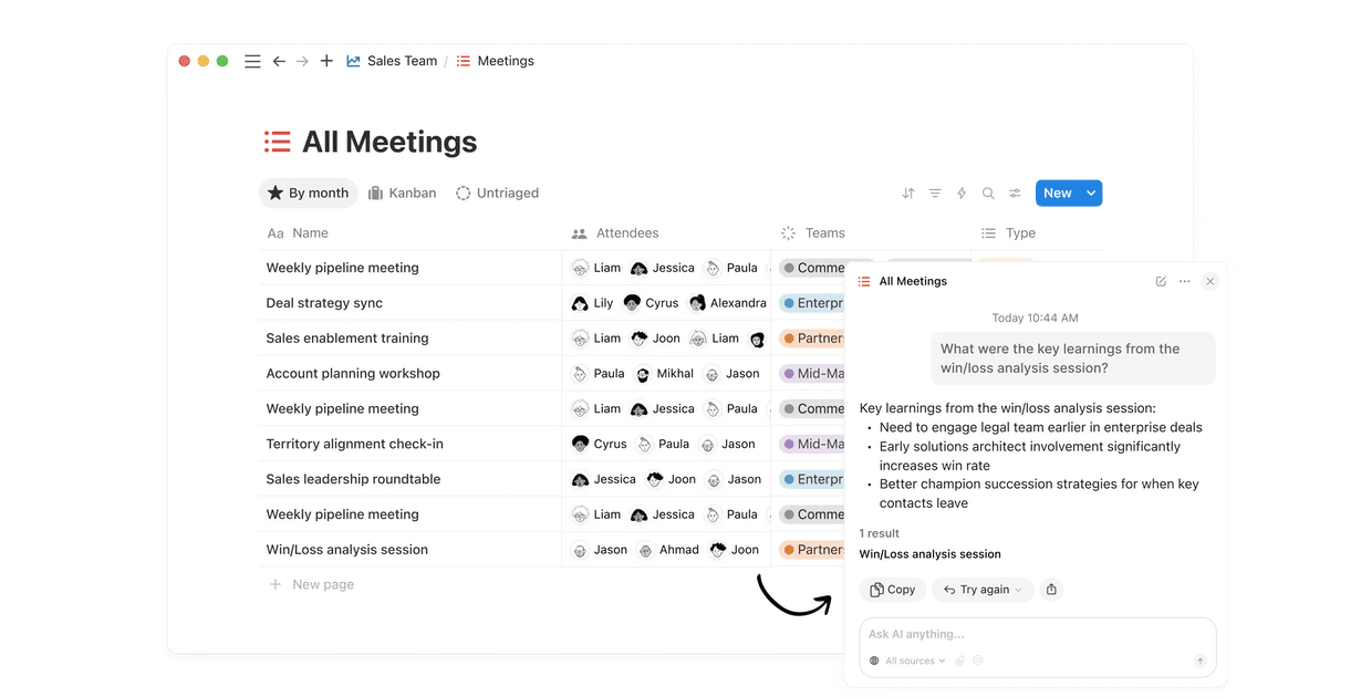 Search across AI meeting notes