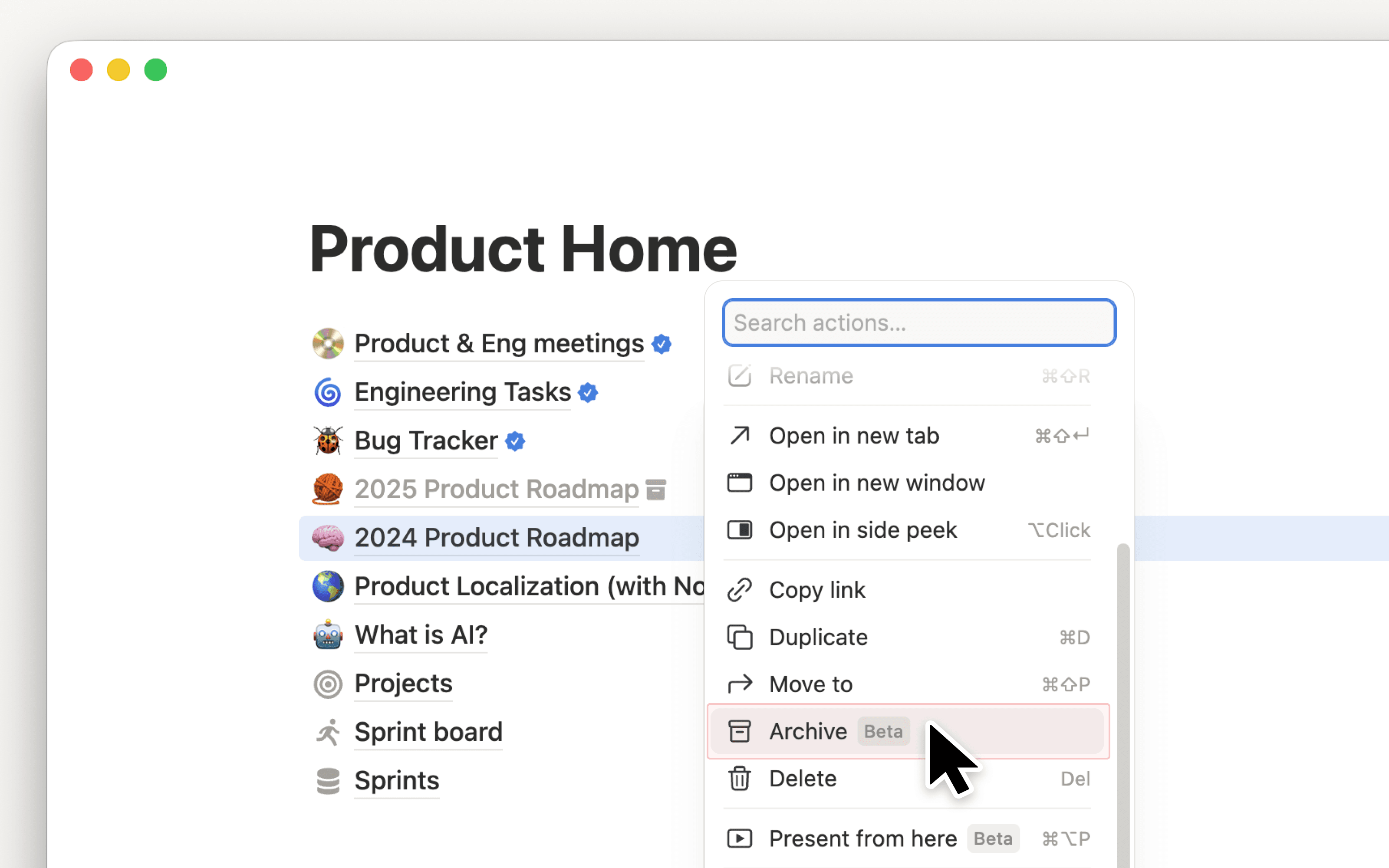 Archiva las páginas obsoletas para mantener al día tu espacio de trabajo