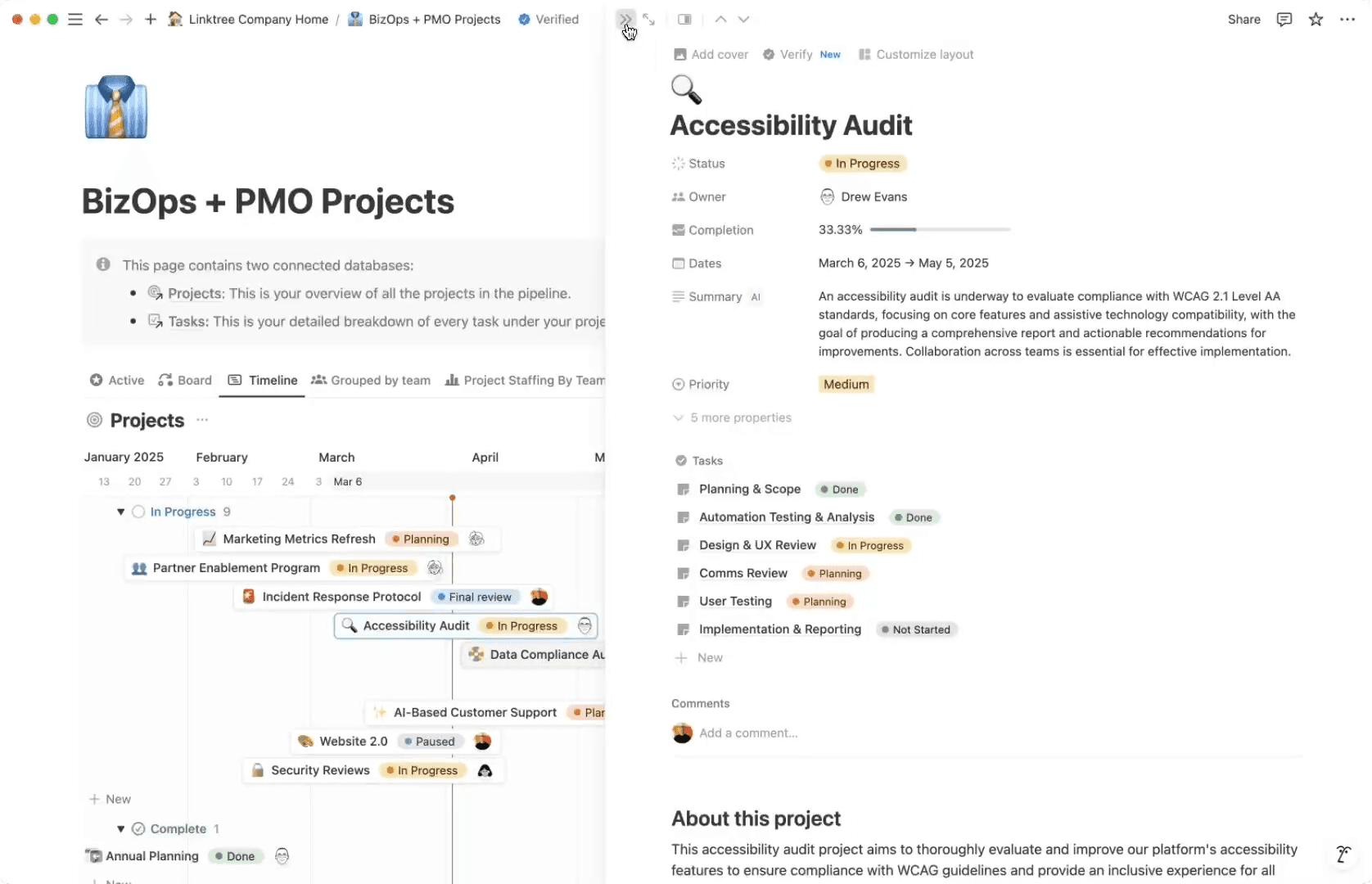 Gantt charts in a BizOps/PMO project