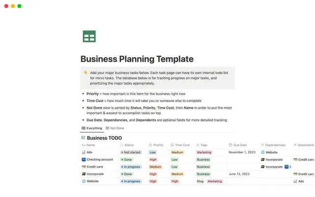 Business Planning Template